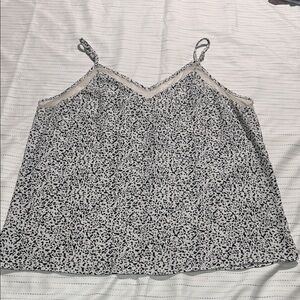 Nine West Black and White Spotted Lace-Trim Cami